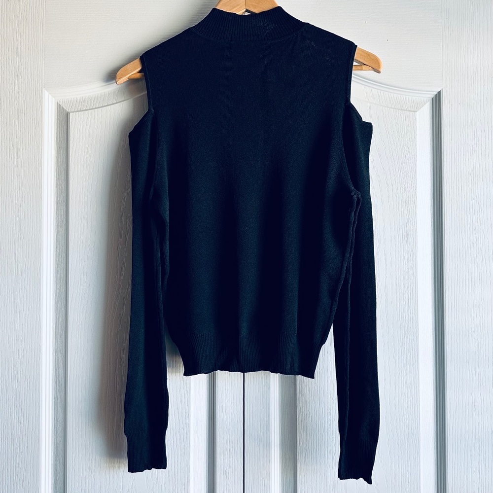 Nordstrom 360 Sweater Mock Neck Cold Shoulder Sleeve Rib Knit Italian Yarn - Picture 5 of 8